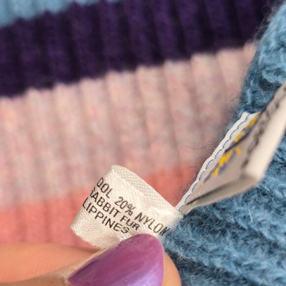 Portolano Multicolor Stripe Lambswool Angora Blend Fringe Scarf - Picture 5 of 6